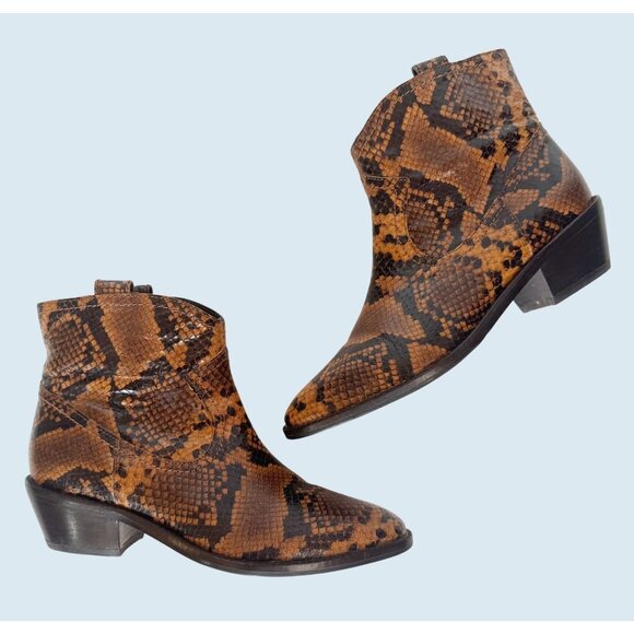 BODEN Allendale Brown & Black Snakeskin Print Ankle Boots Size 37 / 6 - Picture 1 of 8